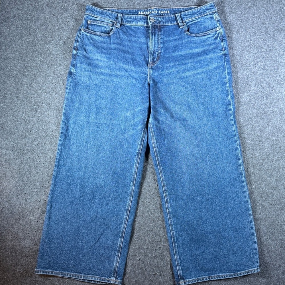 American Eagle Stovepipe Jeans Womens 18 Short Blue Wide Leg High Rise Stretch